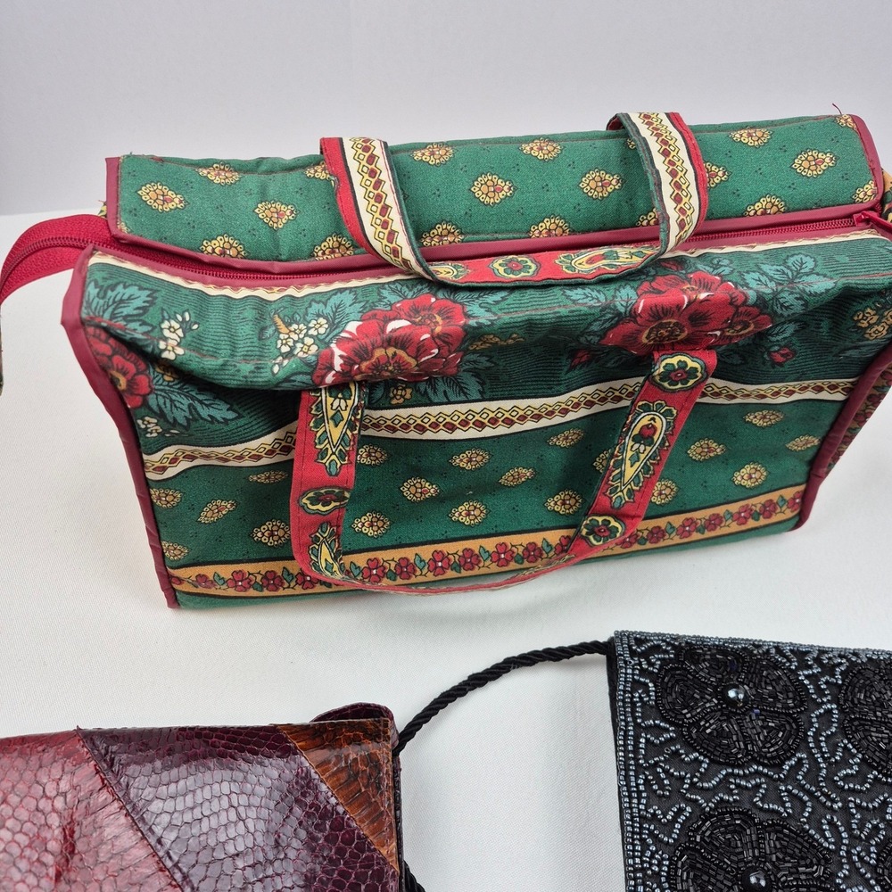 Vtg Clutch Purse Lot 9pc Beaded Eelskin Look Brocade Travel Cosmetic Retro Mix‎ - Picture 5 of 12